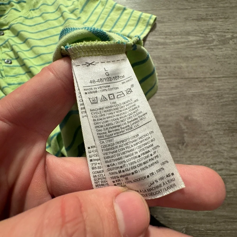Banana Republic Shirt Mens Large Green Blue Henley Stripe Soft Wash Casual Adult